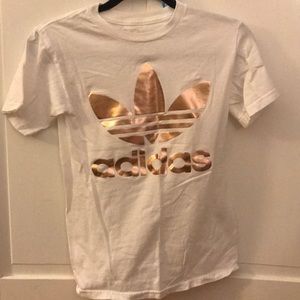 Adidas rose gold and white t shirt